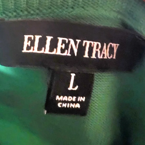 Ellen Tracy Kelly Green & Navy Polka Dot Cardigan Sweater Size Large - Picture 4 of 5